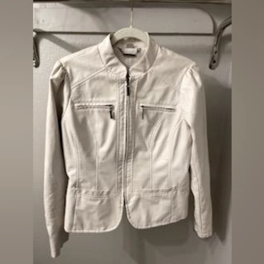 Jou Jou Jacket Faux Leather Ivory Large Gently used